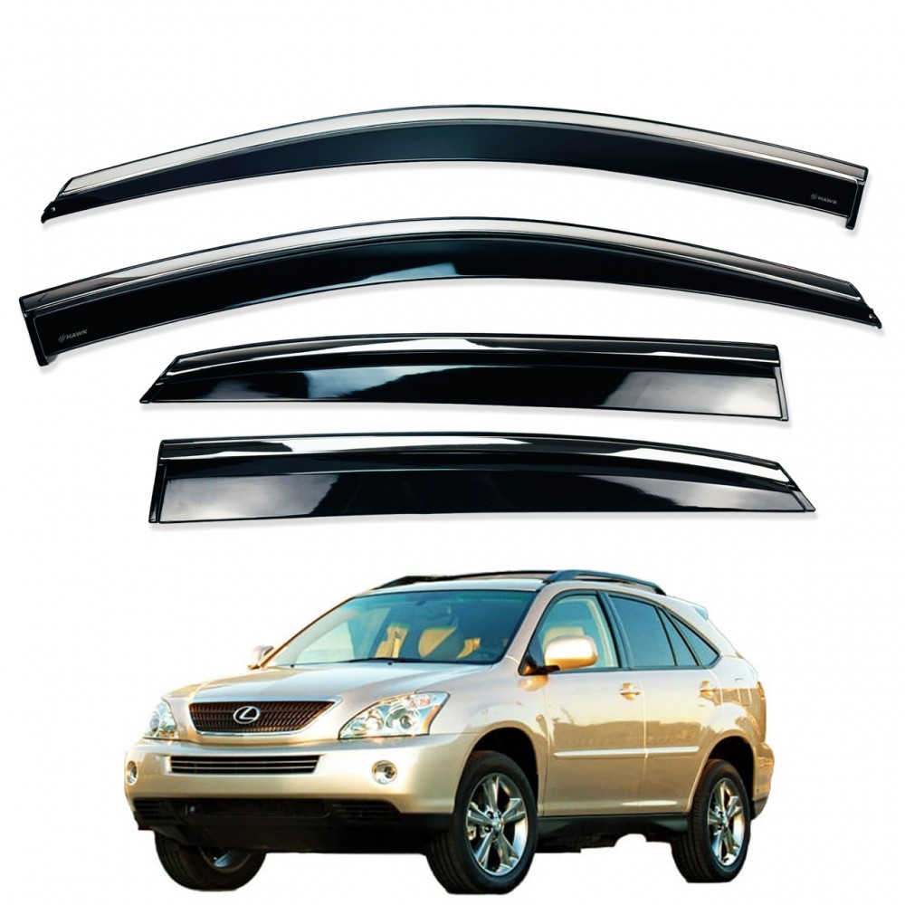 Дефлекторы окон (ветровики) для Lexus RX II 300/330/350/400 2004-2009 с нерж. хром полоской (HAWK)