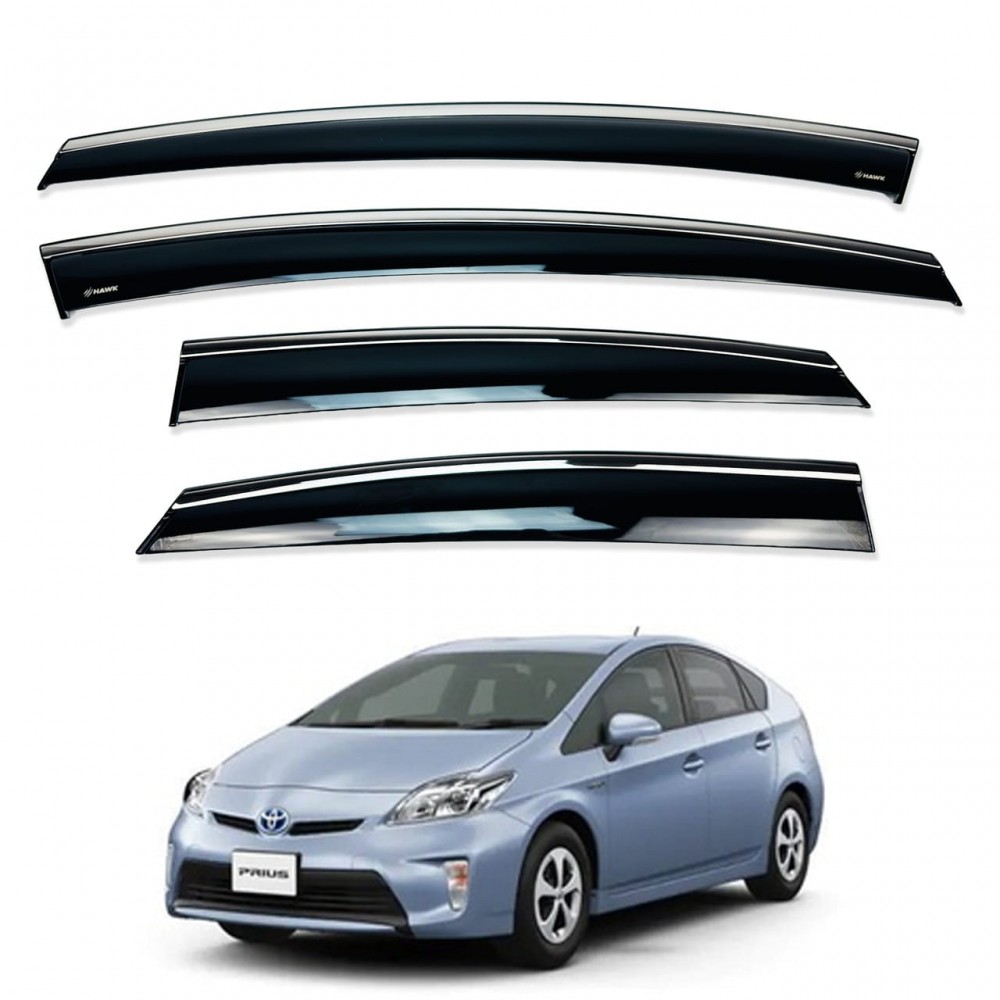 Дефлектори вікон (вітровики) для Toyota PRIUS 2016-2022 нерж. з хром полоскою (HAWK)