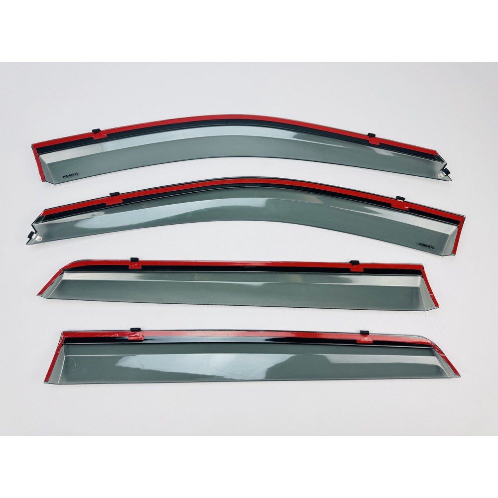 Дефлектори вікон (вітровики) для Hyundai Santa Fe 2006-2012 нерж. з хром полоскою (HAWK)