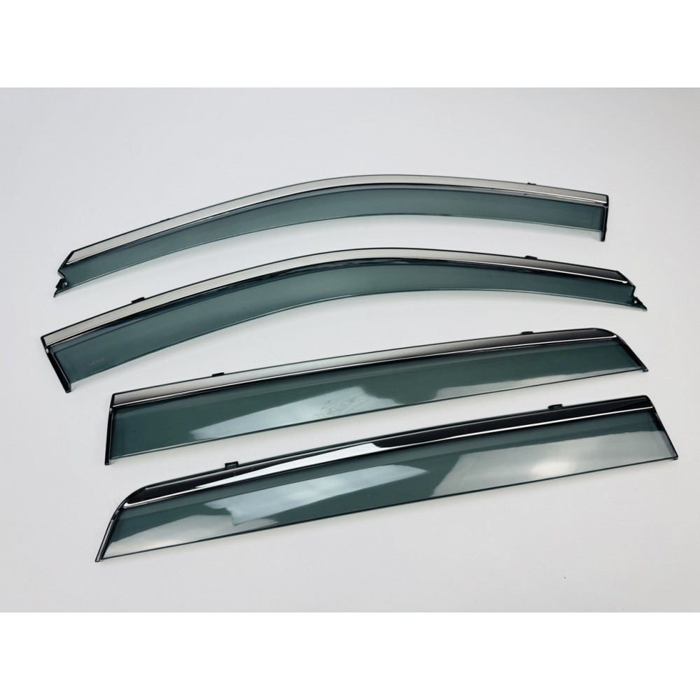 Дефлектори вікон (вітровики) для Hyundai Santa Fe 2006-2012 нерж. з хром полоскою (HAWK)