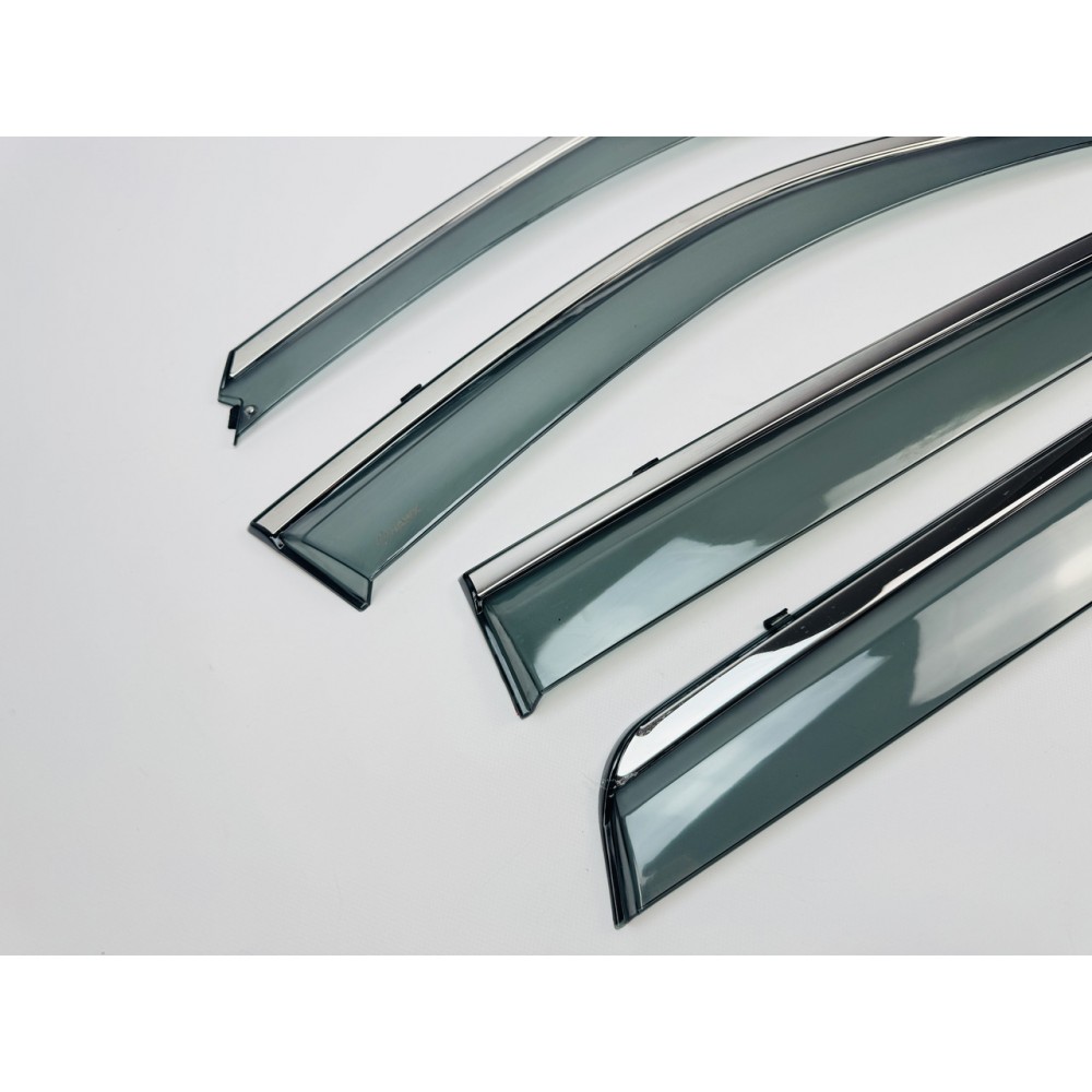 Дефлектори вікон (вітровики) для Hyundai Santa Fe 2006-2012 нерж. з хром полоскою (HAWK)