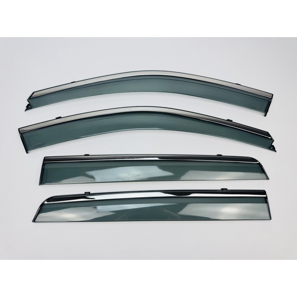 Дефлектори вікон (вітровики) для Hyundai Santa Fe 2006-2012 нерж. з хром полоскою (HAWK)