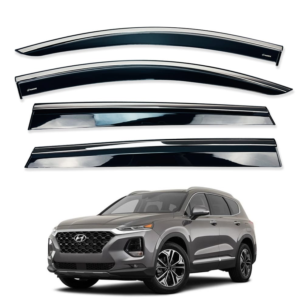 Дефлектори вікон (вітровики) для Hyundai Santa Fe 2018-2023  нерж. з хром полоскою (HAWK)