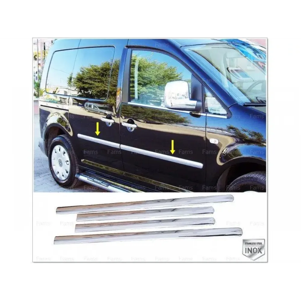 Накладки на боковые двери для Volkswagen Caddy 2010-2014 (Хром-нерж, 4шт.) (TAN24)
