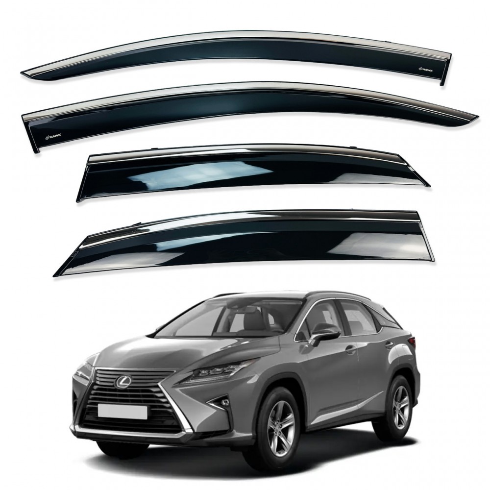 Дефлектори вікон (вітровики) для LEXUS RX 2023+  нерж. з хром полоскою (HAWK)