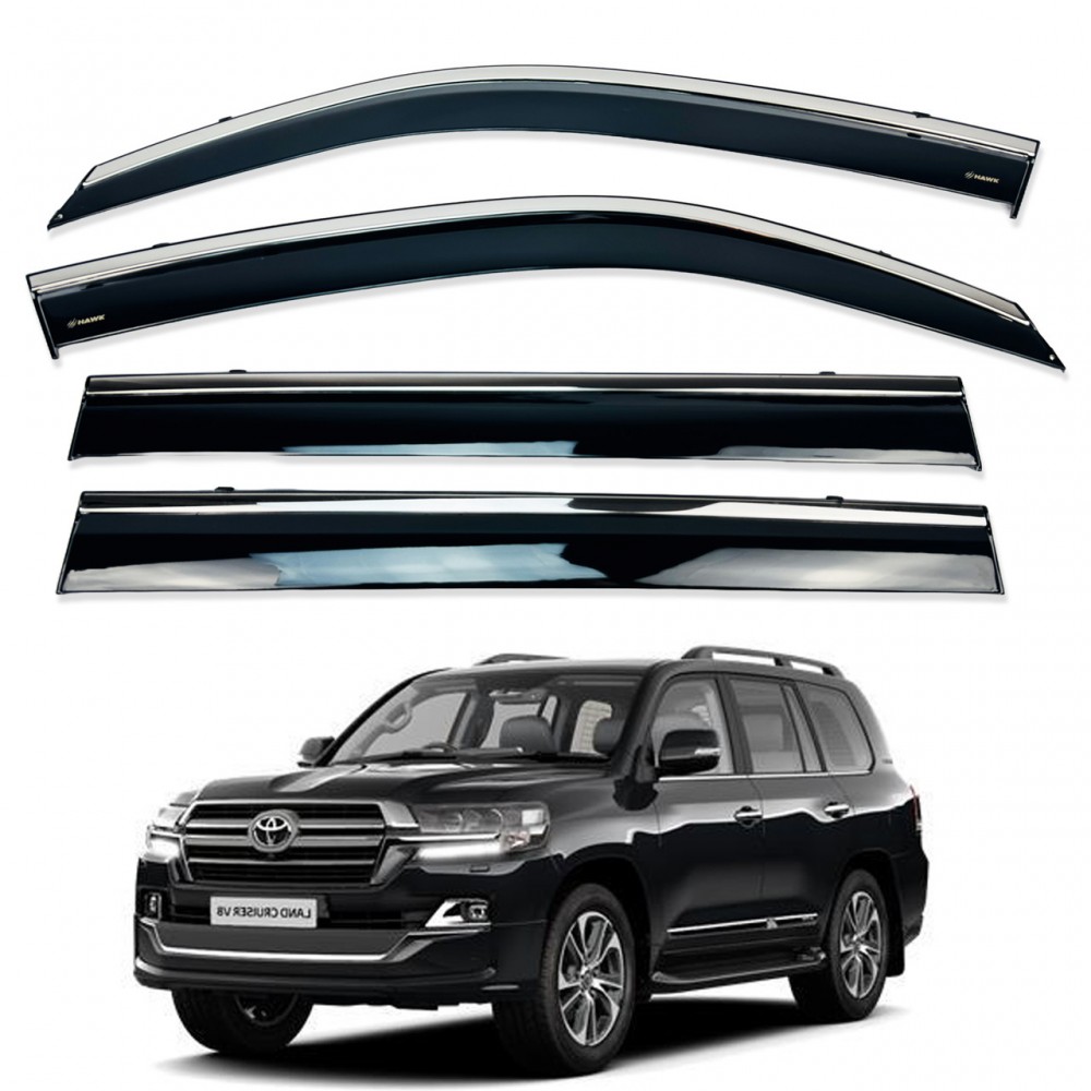 Дефлектори вікон (вітровики) для Toyota LC 200/ LX 570 2007-2020  4ШТ. з нерж.хром полоскою (HAWK)