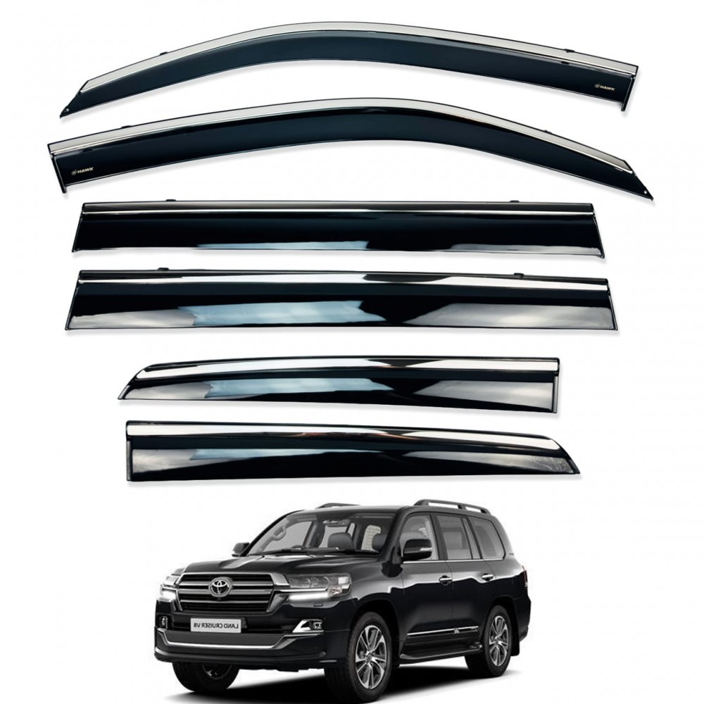 Дефлектори вікон (вітровики) для Toyota LC 200/ LX 570 2007-2020   6ШТ. з нерж.хром полоскою (HAWK)