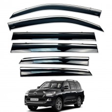 Дефлектори вікон (вітровики) для Toyota LC 200/ LX 570 2007-2020   6ШТ. з нерж.хром полоскою (HAWK)