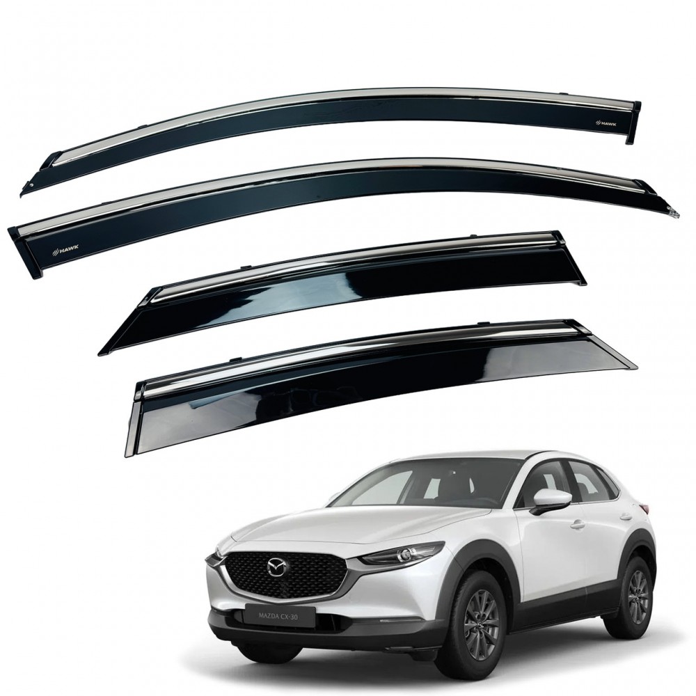 Дефлекторы окон (ветровики) для MAZDA 6 SEDAN 2014-2021 нерж. с хром полоской (HAWK)