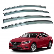 Дефлекторы окон (ветровики) для MAZDA 3 SEDAN 2013-2019 нерж. с хром полоской (HAWK)
