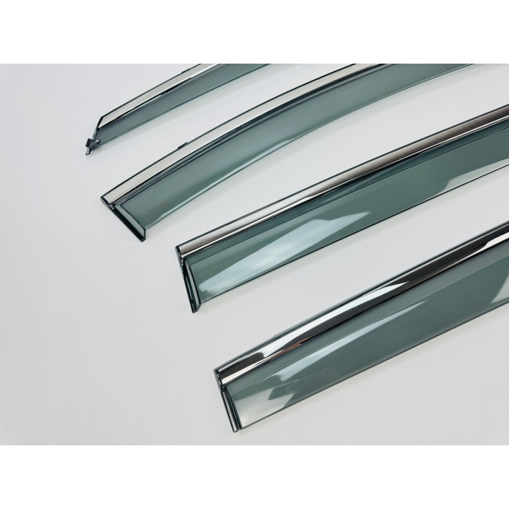 Дефлекторы окон (ветровики) для Nissan KICKS 2016-2022 c нерж. хром полоской (HAWK)