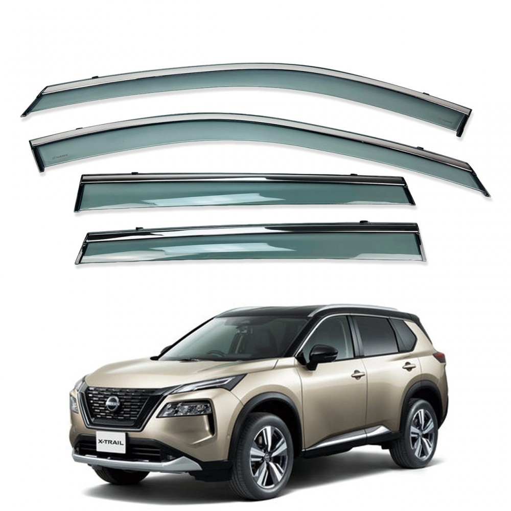 Дефлектори вікон (вітровики) для Nissan X-TRAIL / ROGUE T33 2021+ 6ШТ з нерж.хром полоскою (HAWK)