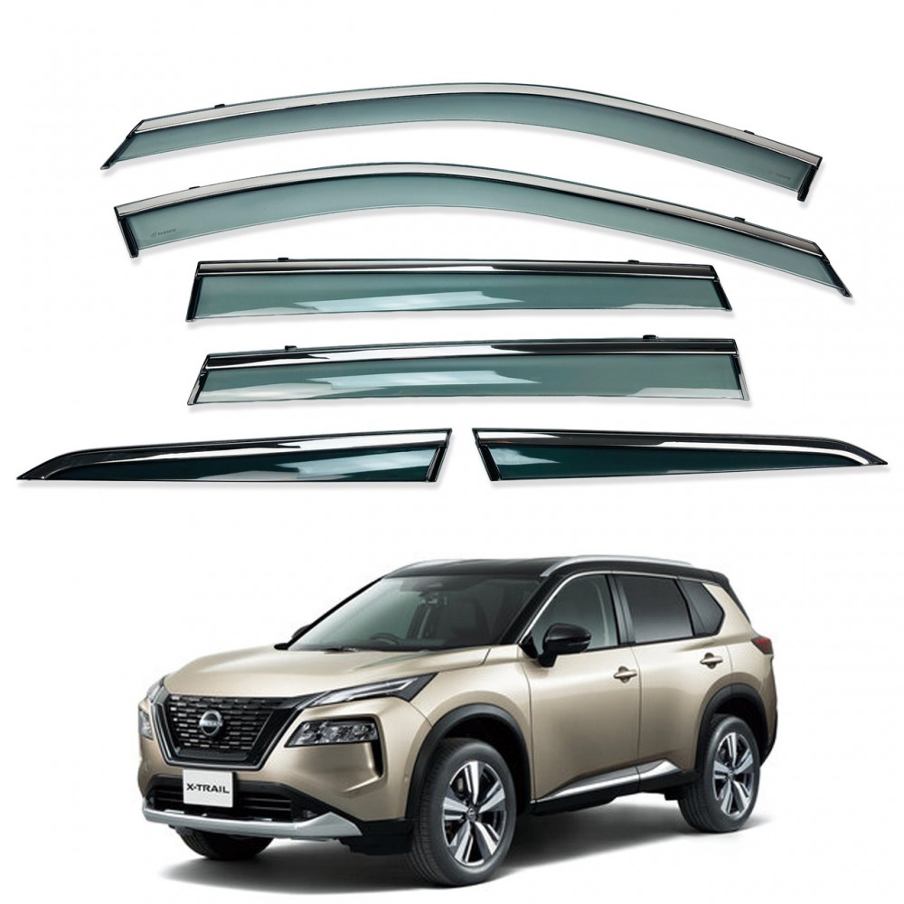 Дефлекторы окон (ветровики) для Nissan ARIYA 2022+ с нерж. хром полоской (HAWK)