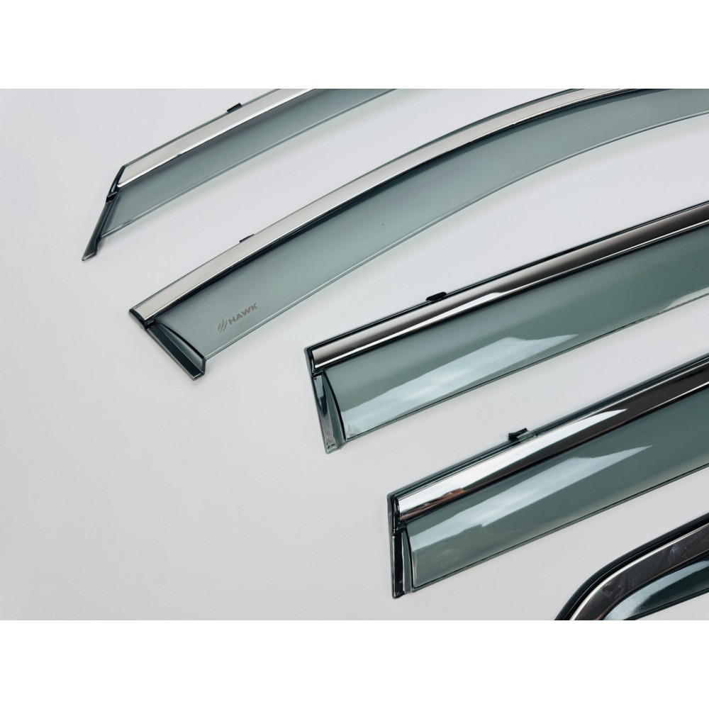 Дефлекторы окон (ветровики) для Nissan ARIYA 2022+ с нерж. хром полоской (HAWK)