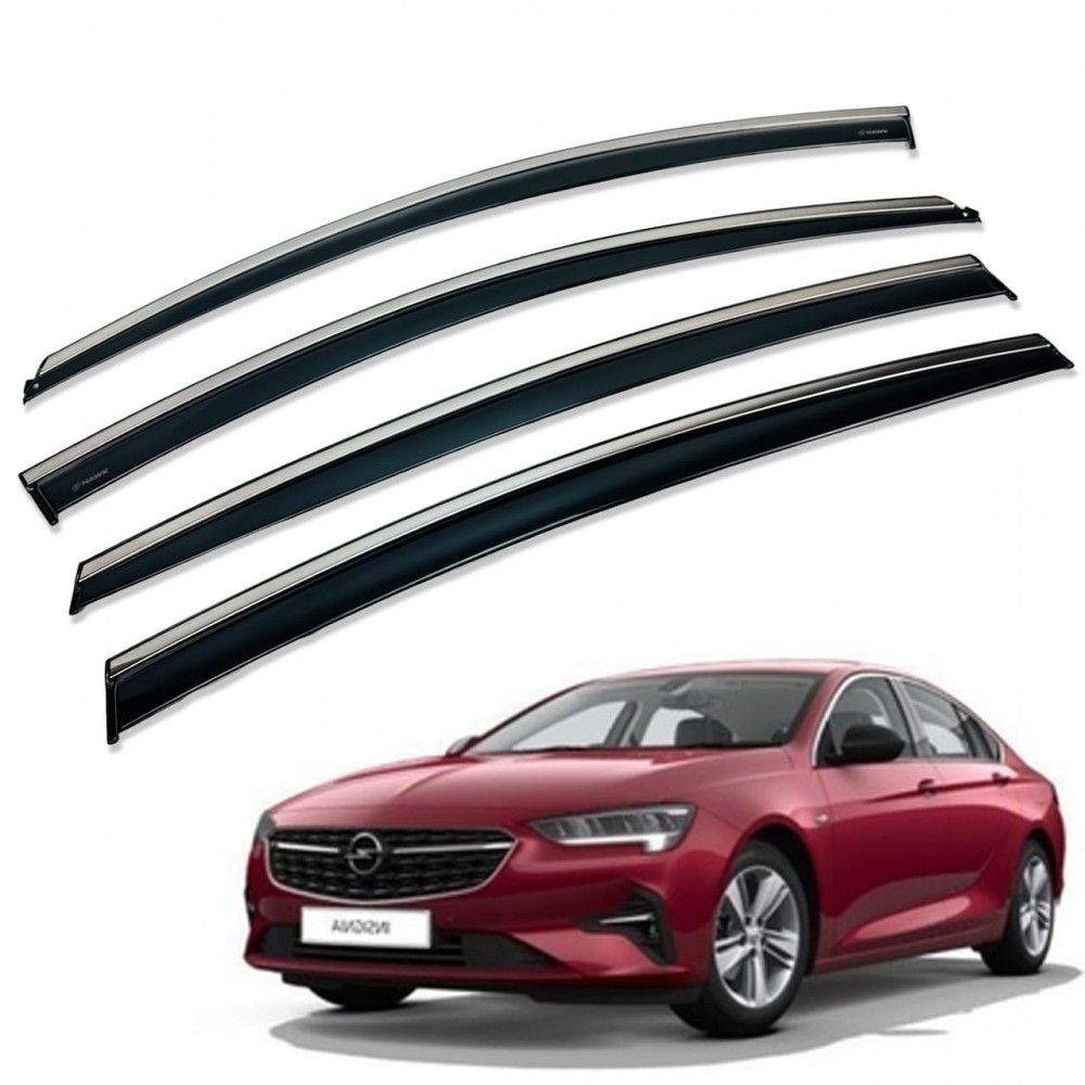 Дефлектори вікон (вітровики) для OPEL ASTRA K 2015-2022 нерж. з хром полоскою (HAWK)