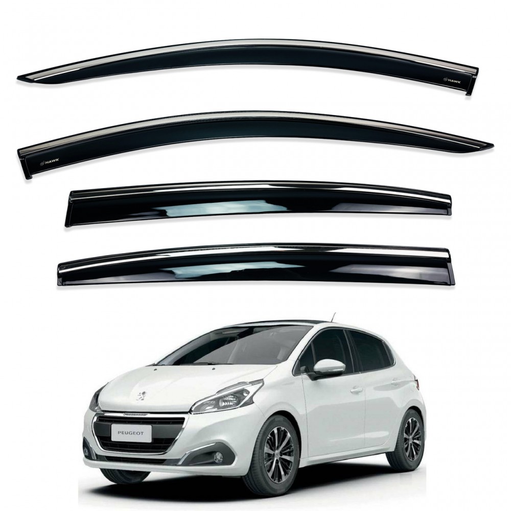 Дефлекторы окон (ветровики) для Peugeot 5008 2017+ c нерж хром полоской (HAWK)