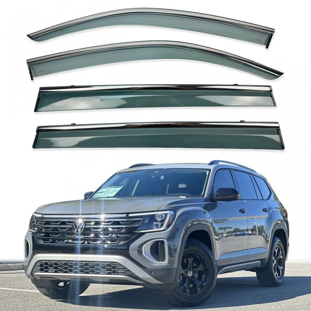 Дефлекторы окон (ветровики) для Volkswagen ATLAS / TERAMONT  c нерж. хром полоской (HAWK)