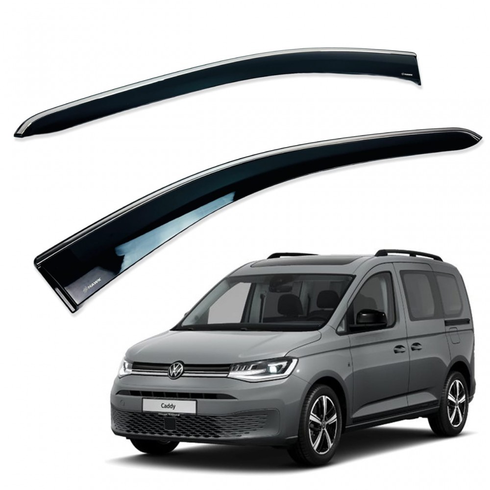 Дефлекторы окон (ветровики) для Volkswagen Caddy/Ford  Connect 2020+ c нерж. хром полоской (HAWK)