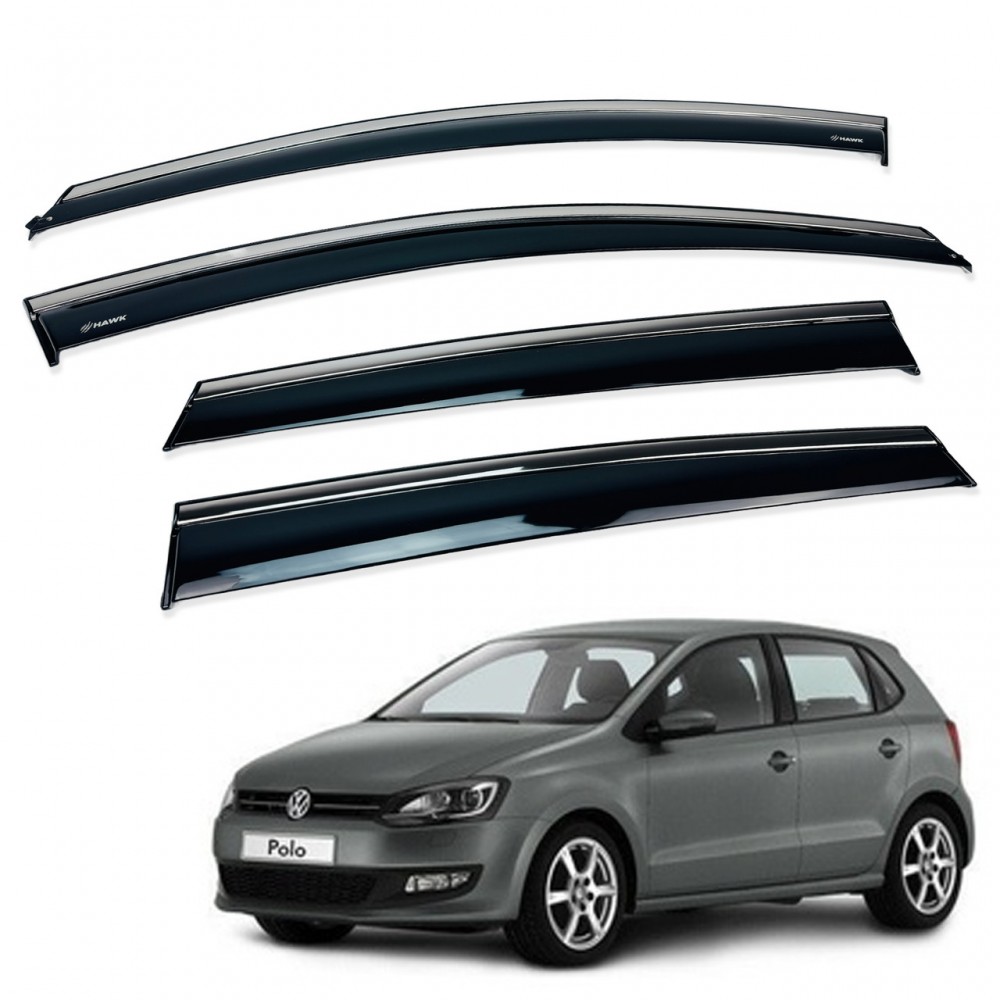 Дефлектори вікон (вітровики) для Volkswagen POLO HATCHBACK HTB 2009-2017 c нерж. хром полоской (HAWK