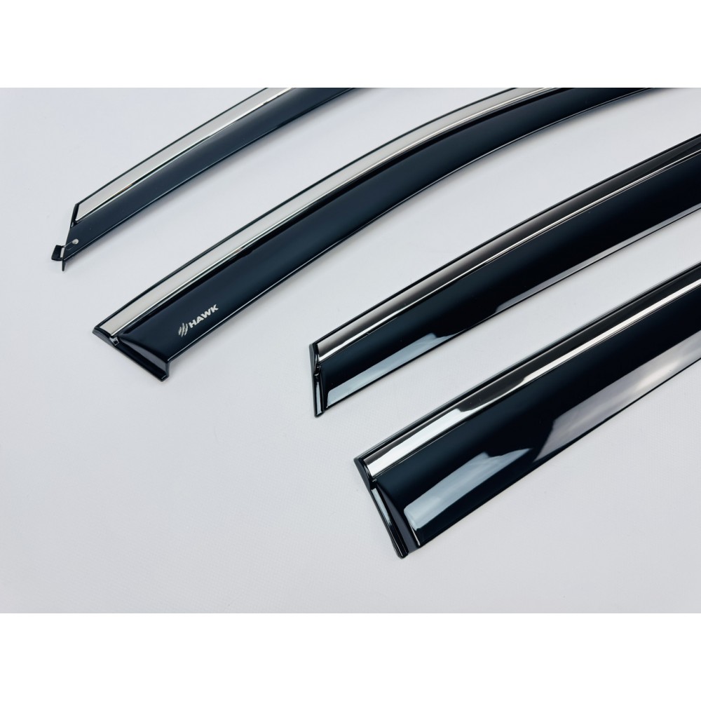 Дефлектори вікон (вітровики) для Volkswagen POLO HATCHBACK HTB 2009-2017 c нерж. хром полоской (HAWK