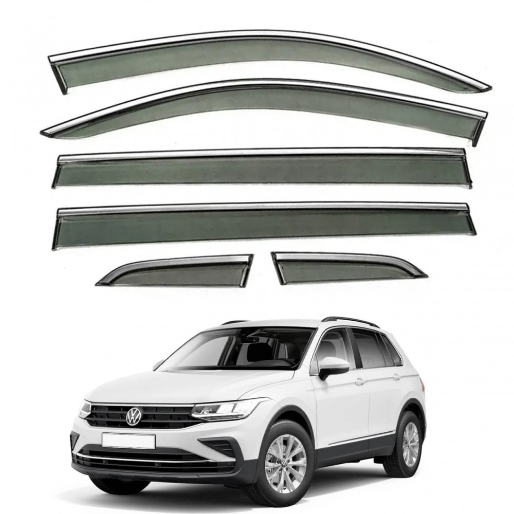 Дефлекторы окон (ветровики) для Volkswagen Tiguan 2016- Allispace 6ШТ. c нерж. хром полоской (HAWK)