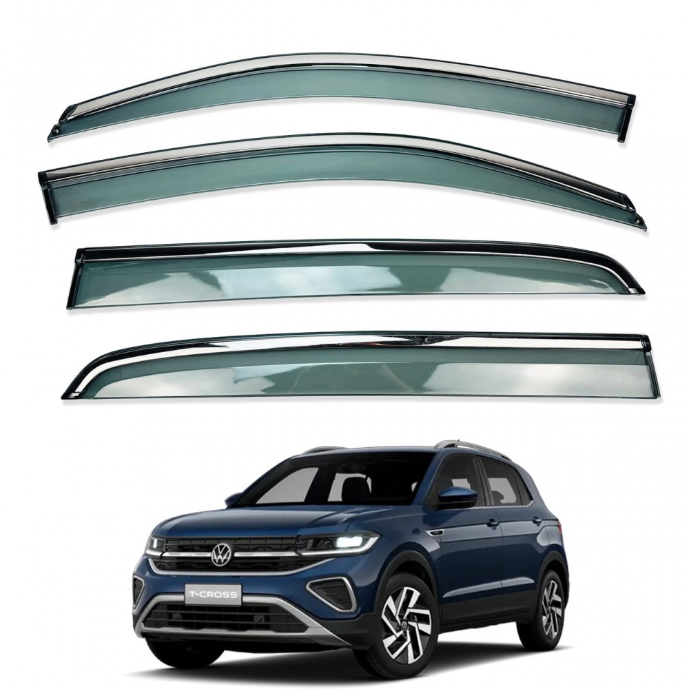 Дефлекторы окон (ветровики) для Volkswagen T-CROSS 2019+ c нерж. хром полоской (HAWK)