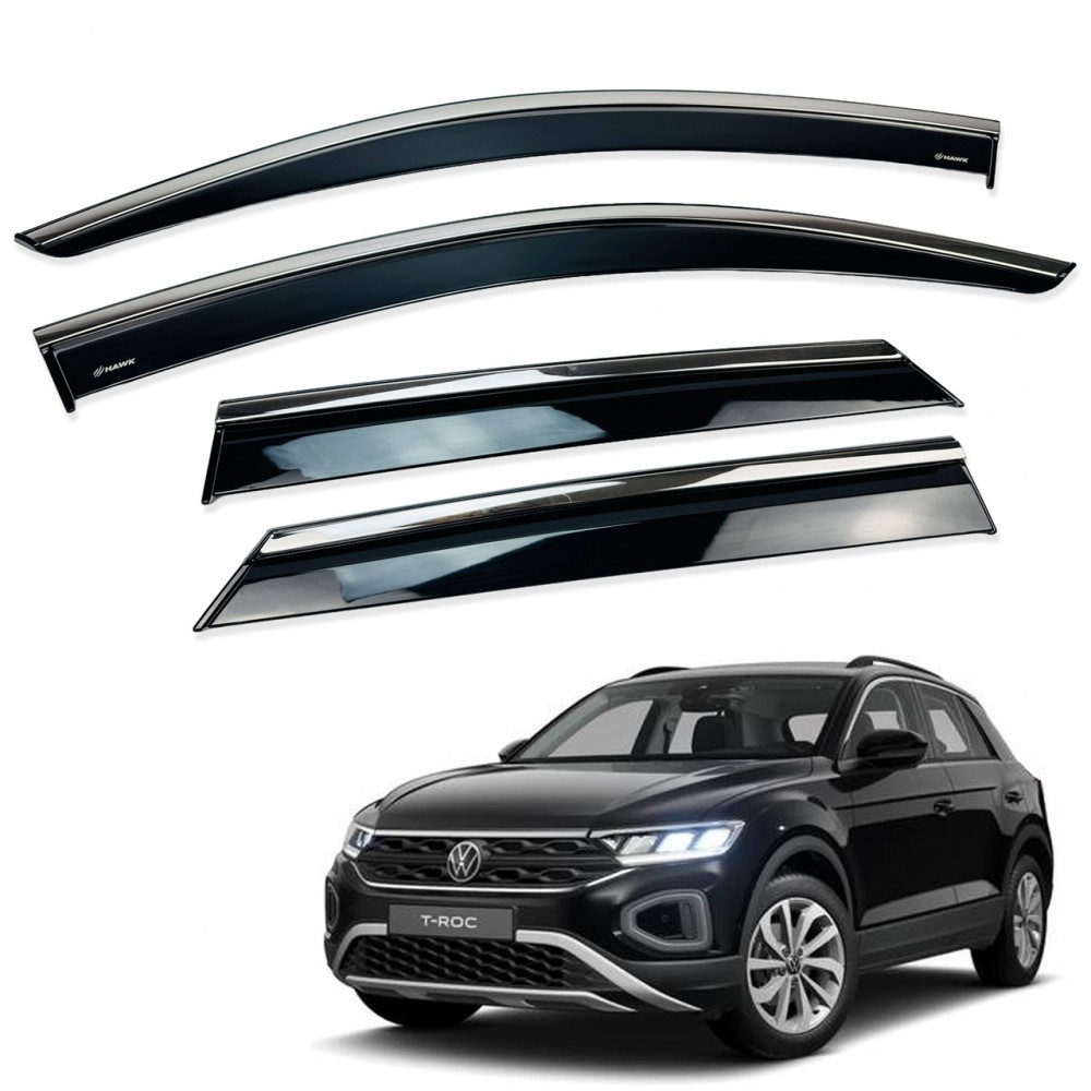 Дефлекторы окон (ветровики) для Volkswagen T-Roc 2018+ c нерж. хром полоской (HAWK)