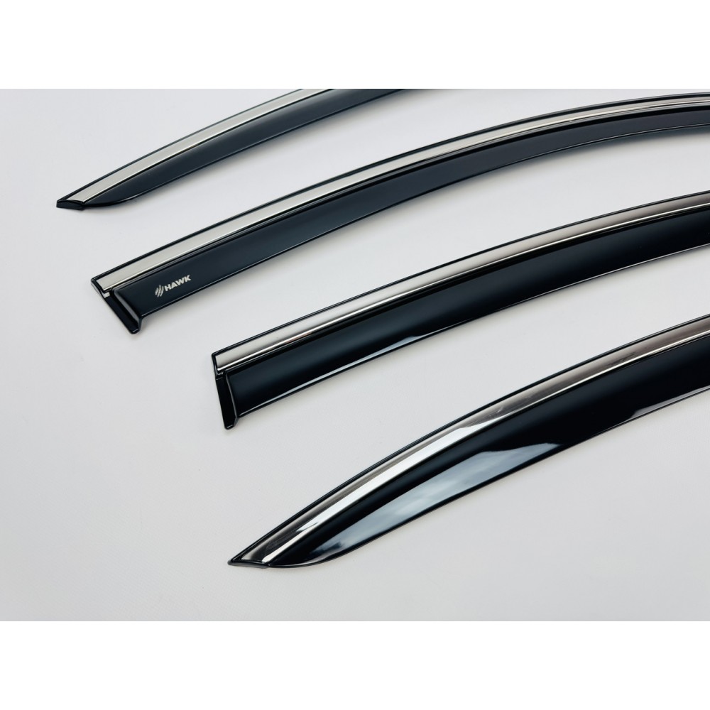 Дефлекторы окон (ветровики) для Volkswagen Passat B6/B7 2005-2015 Sedan нерж. хром полоской (HAWK)