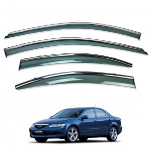 Дефлектори вікон (вітровики) для Mazda 6 SEDAN 2003-2008 з нерж. хром полоскою (HAWK)