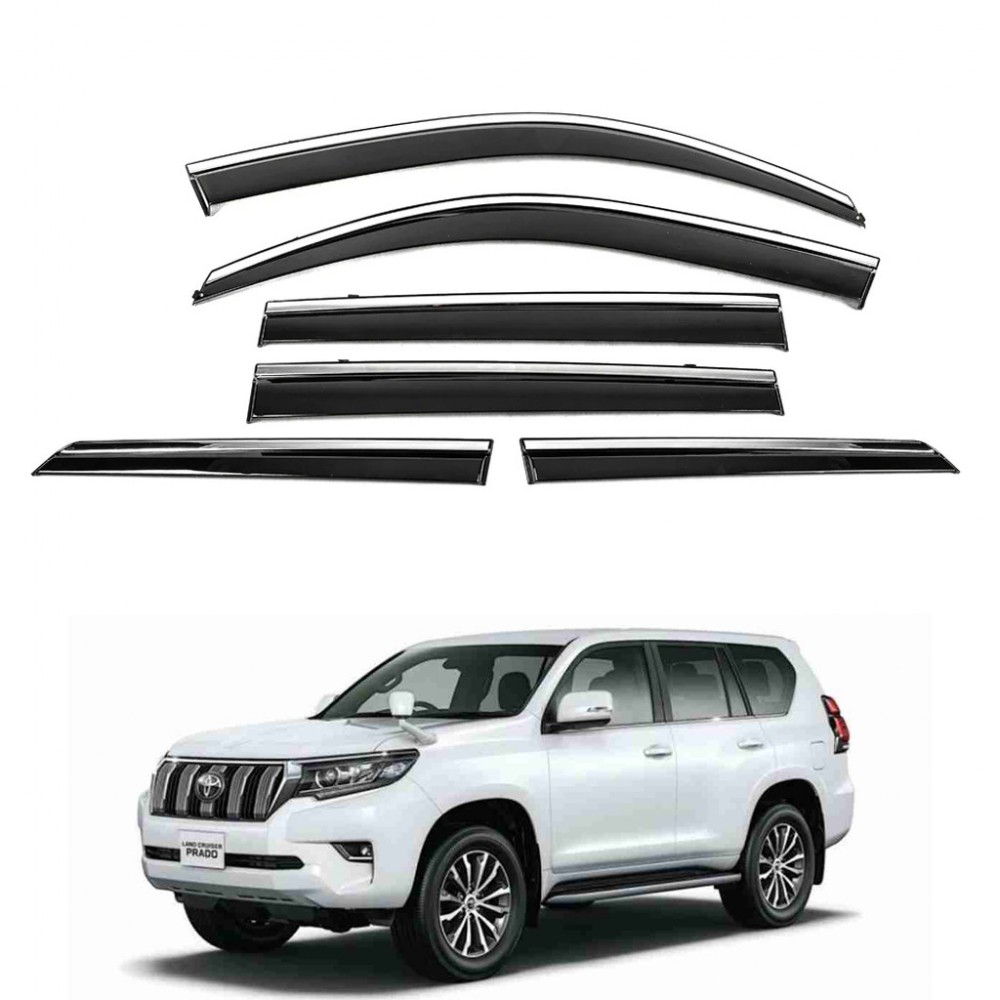 Дефлекторы окон (ветровики) для Toyota LC 150 Prado /GX 460 2010+ 6шт c нерж. хром полоской (HAWK)