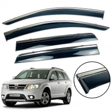 Дефлекторы окон (ветровики) для Dodge Journey / Fiat Freemont 2009-2021 нерж. с хром полоской HAWK)