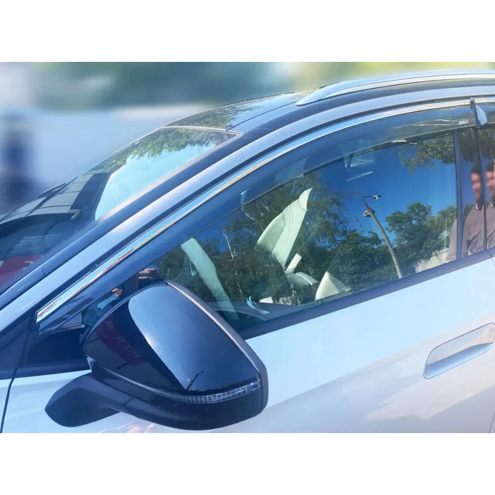 Дефлекторы окон (ветровики) для Volkswagen ID.4 2021+ c нерж. хром полоской (HAWK)