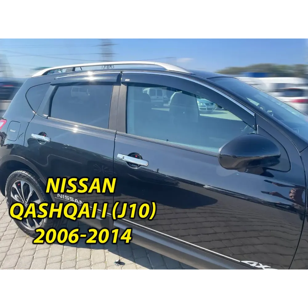 Дефлектори вікон (вітровики) для Nissan Qashqai I 2006-2014 з нерж.хром полоскою (HAWK)