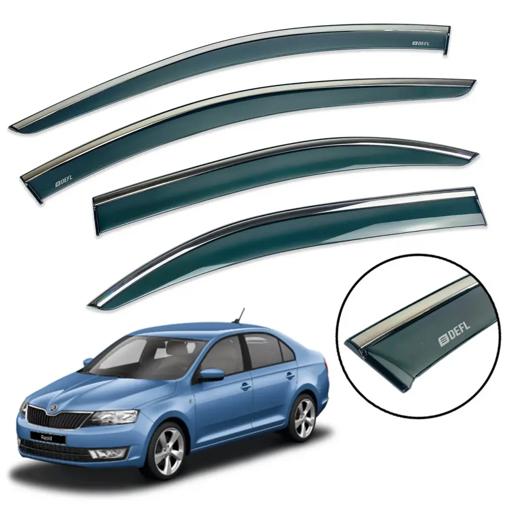 Дефлекторы окон (ветровики) для Skoda Rapid 2012+ /Seat Toledo 2012+ SD с нерж. хром полоской (DEFL)