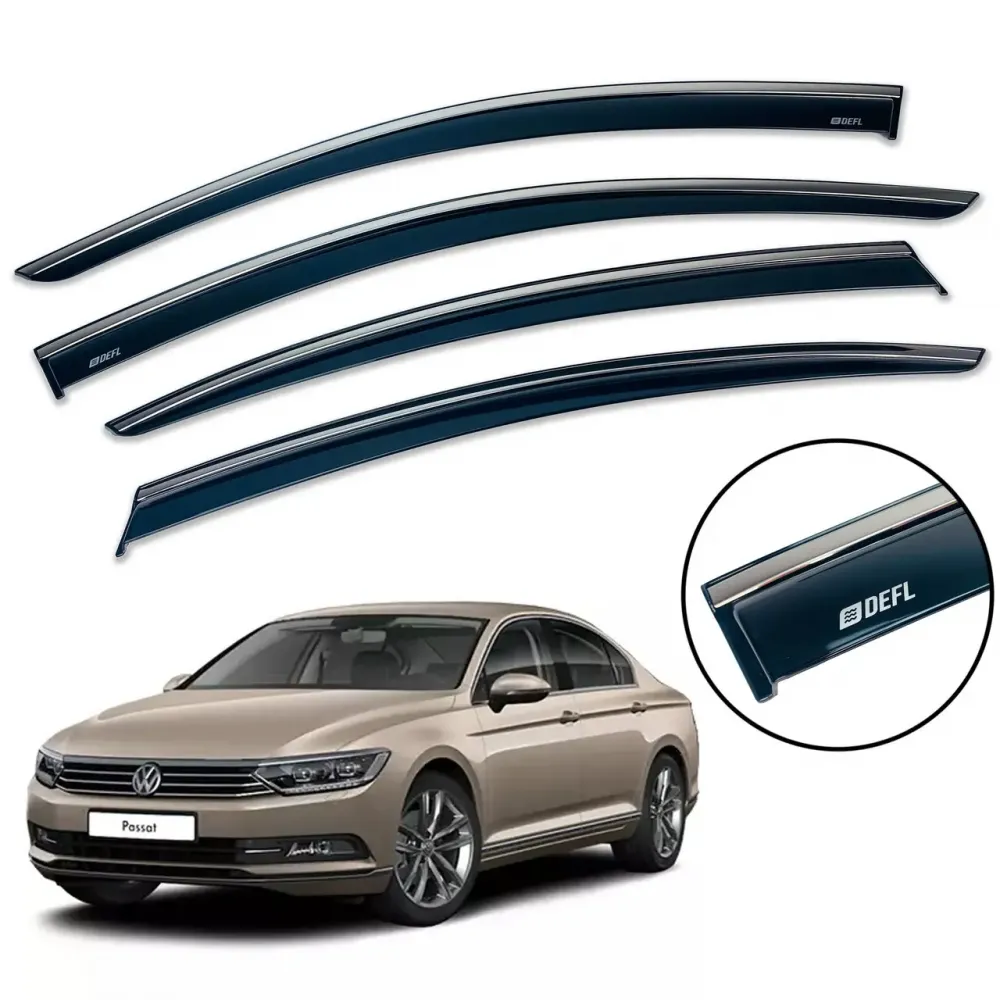 Дефлектори вікон (вітровики) для Volkswagen Passat B8 2015+ з нерж.хром полоскою (DEFL)
