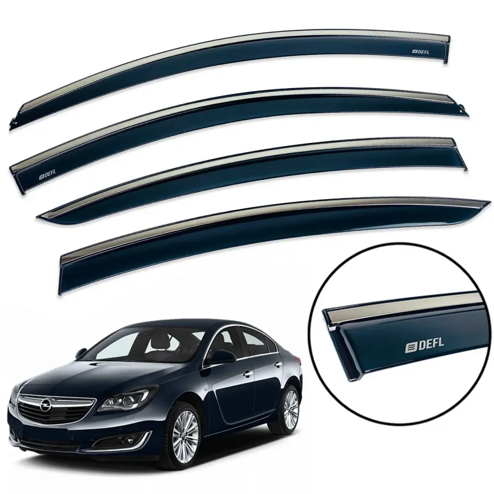Дефлекторы окон (ветровики) для Opel Insignia 2009-2017 HB/Sedan c нерж. хром полоской (Hawk)