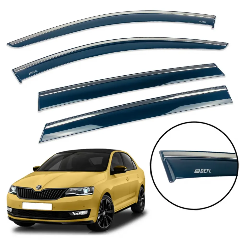 Дефлекторы окон (ветровики) для Skoda Rapid 2013+ Spaceback c нерж. хром полоской (DEFL)