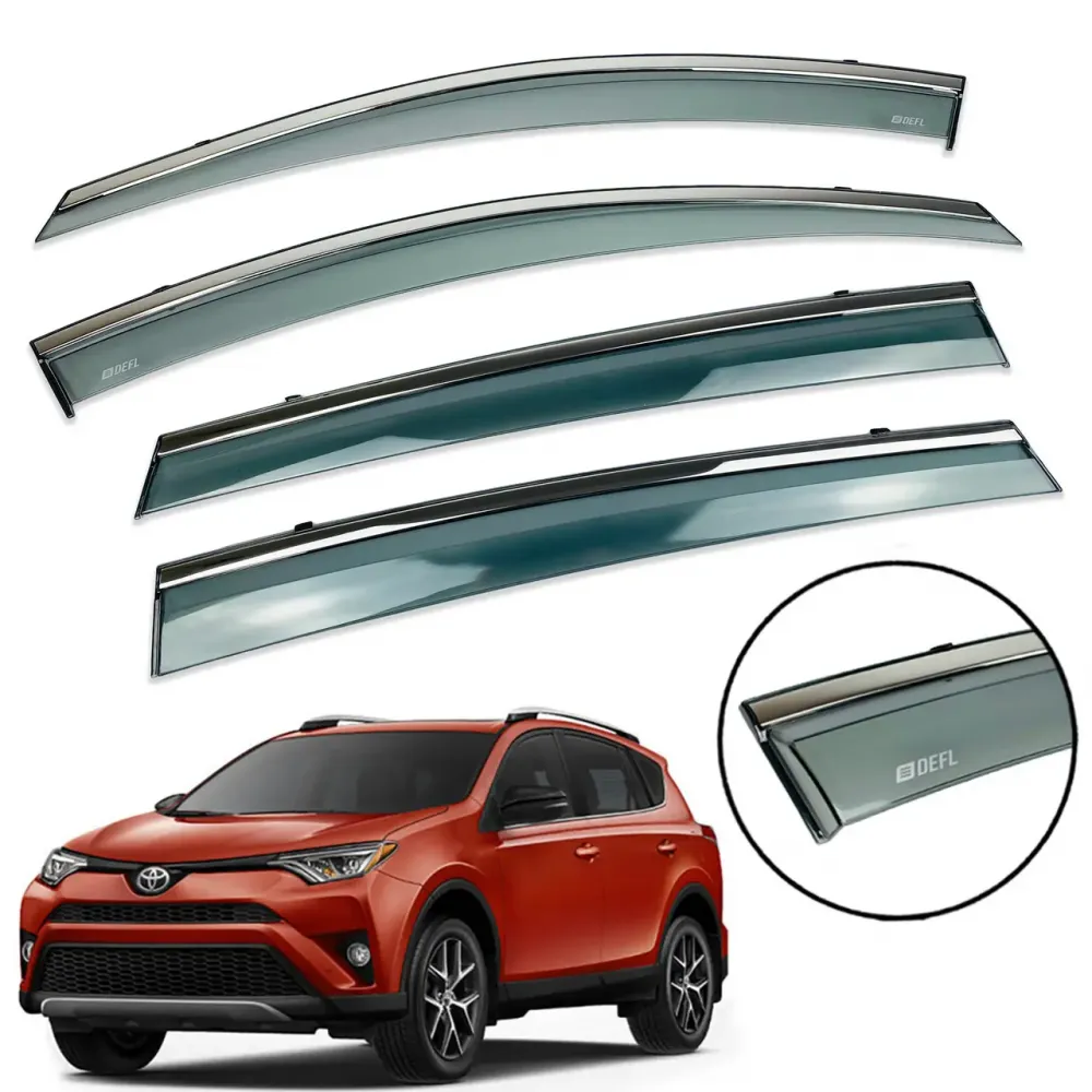 Дефлектори вікон (вітровики) для Toyota Rav-4 2013-2019 з нерж.хром полоскою (DEFL)
