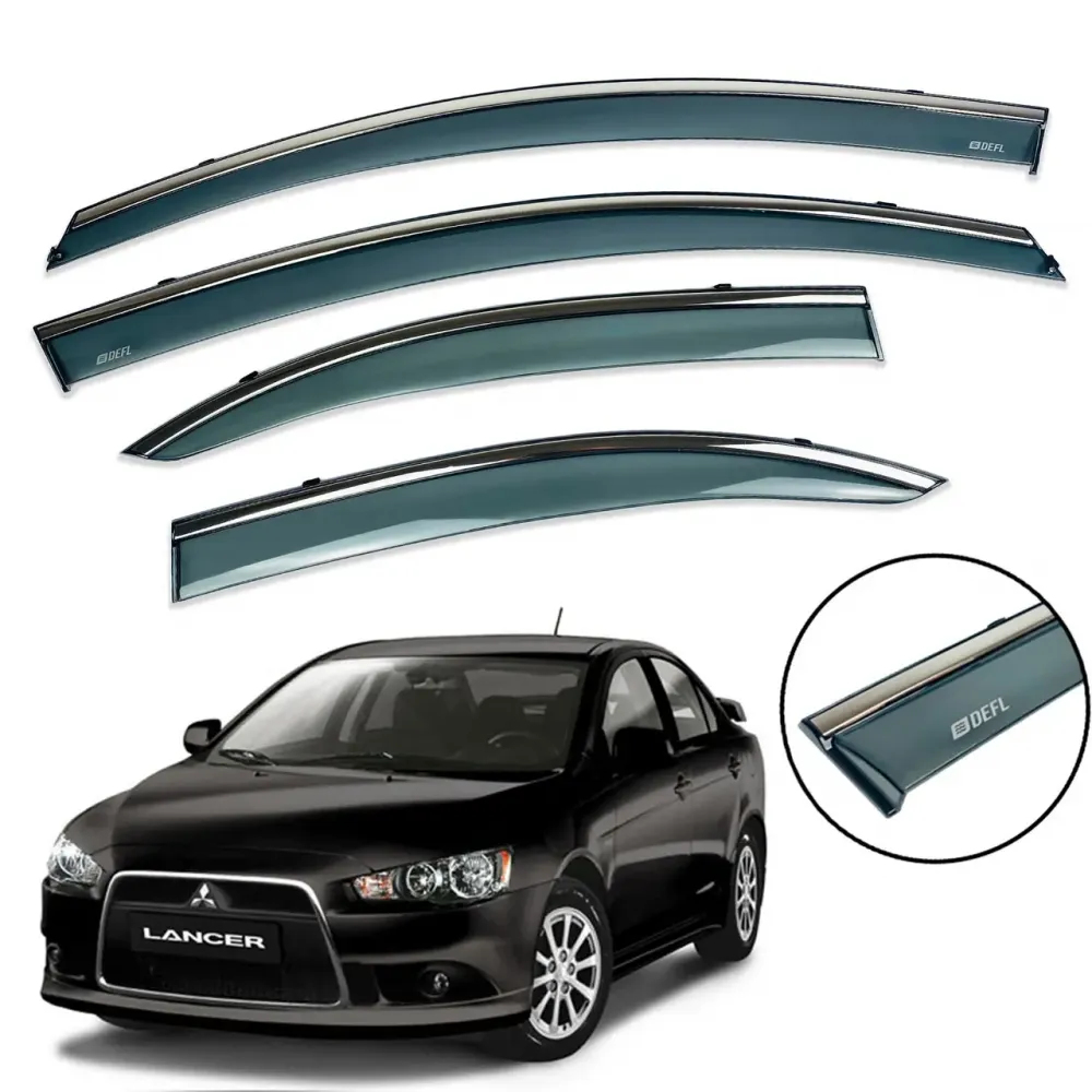 Дефлектори вікон (вітровики) для Mitsubishi Lancer 10 2007+ з нерж.хром полоскою (DEFL)