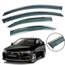 Дефлектори вікон (вітровики) для Mitsubishi Lancer 10 2007+ з нерж.хром полоскою (DEFL)