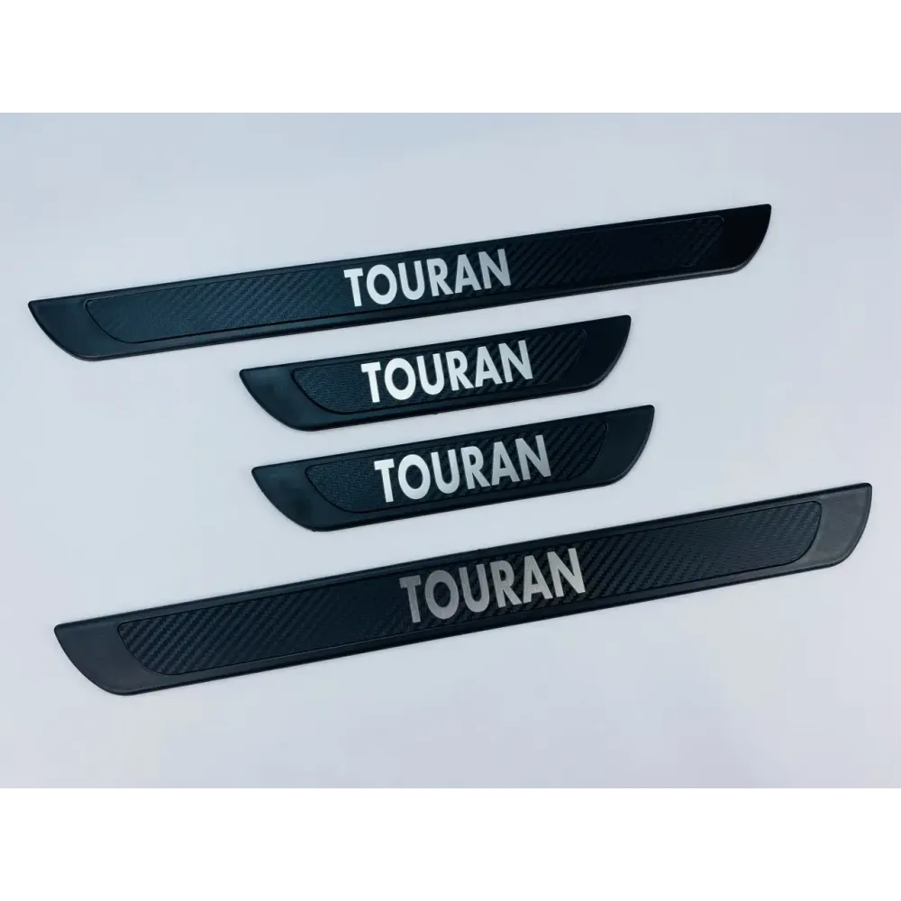 Накладки на пороги VW Touran 2003-2024 (чорний хром-карбон)