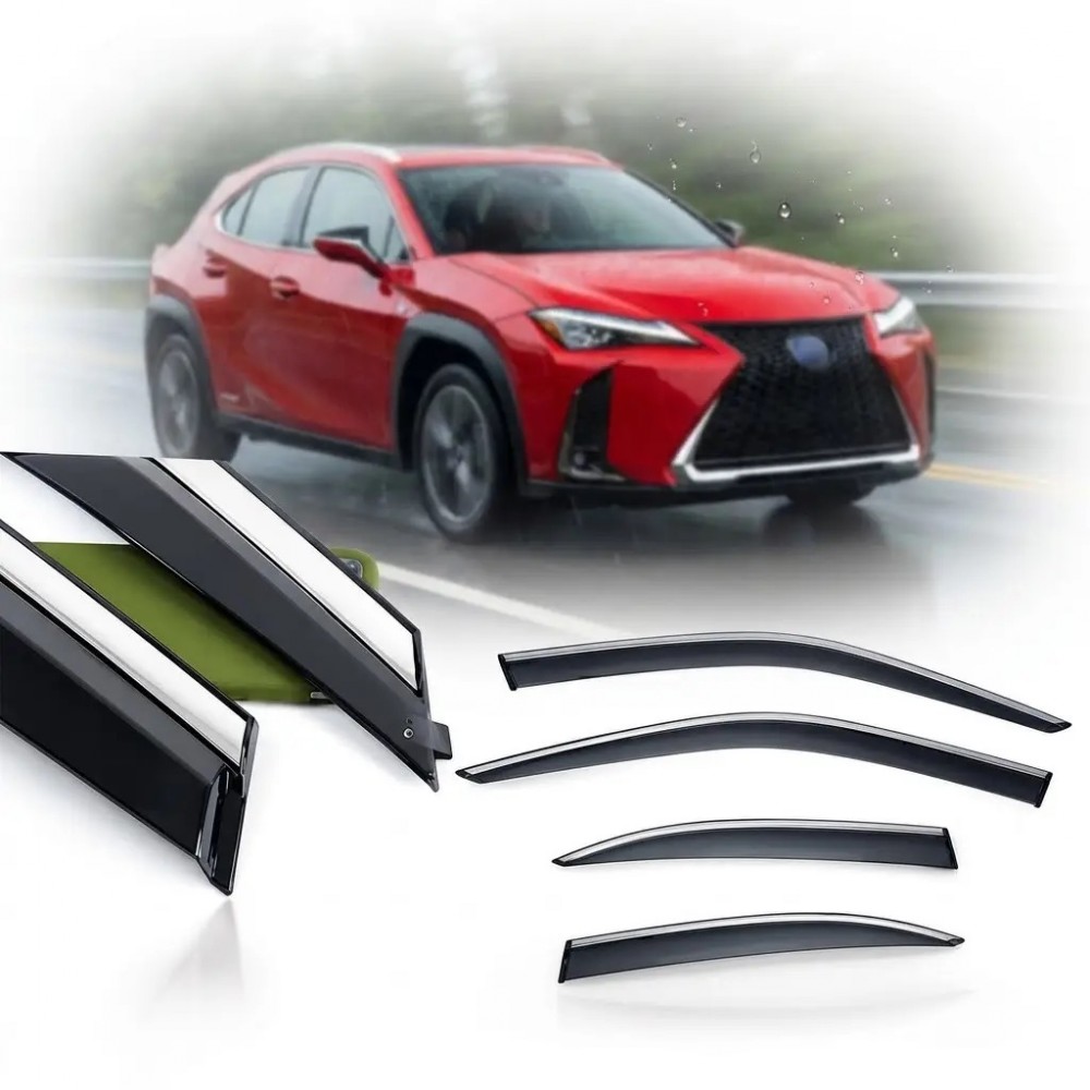 Дефлектори вікон (вітровики) Lexus UX 2019 нерж. з хром полоскою (HAWK)