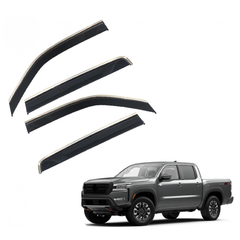 Дефлектори вікон (вітровики)  Nissan Navara / Frontier / NP300 2022 нерж. з хром полоскою (HAWK)